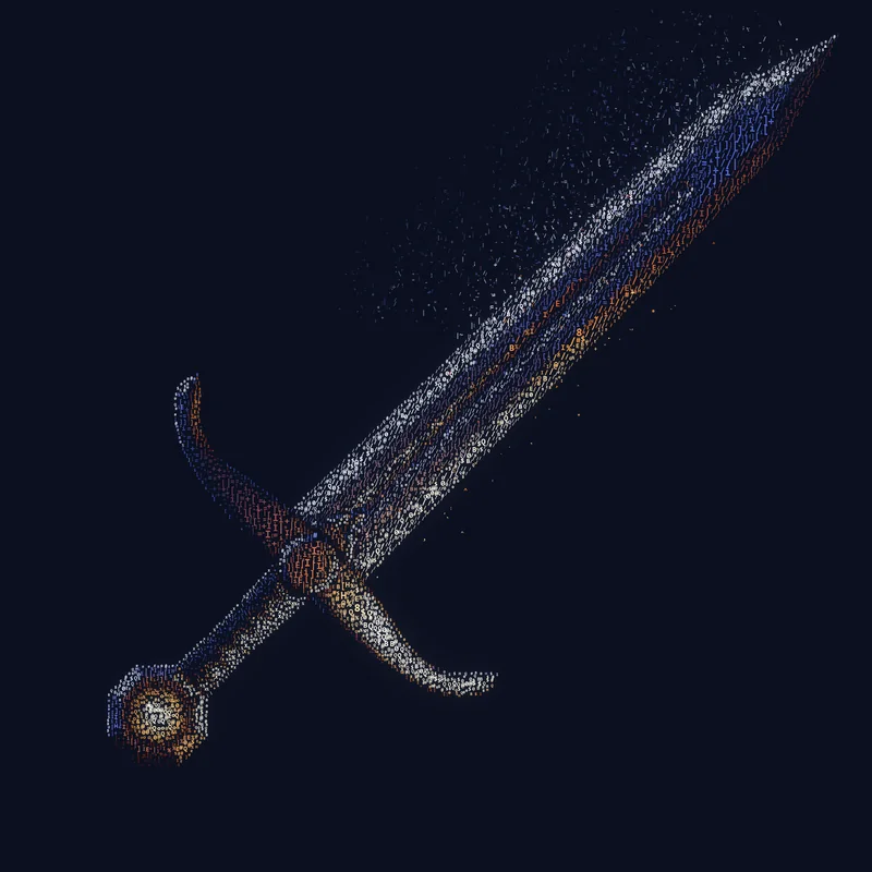 A sword drawn in glyphs
